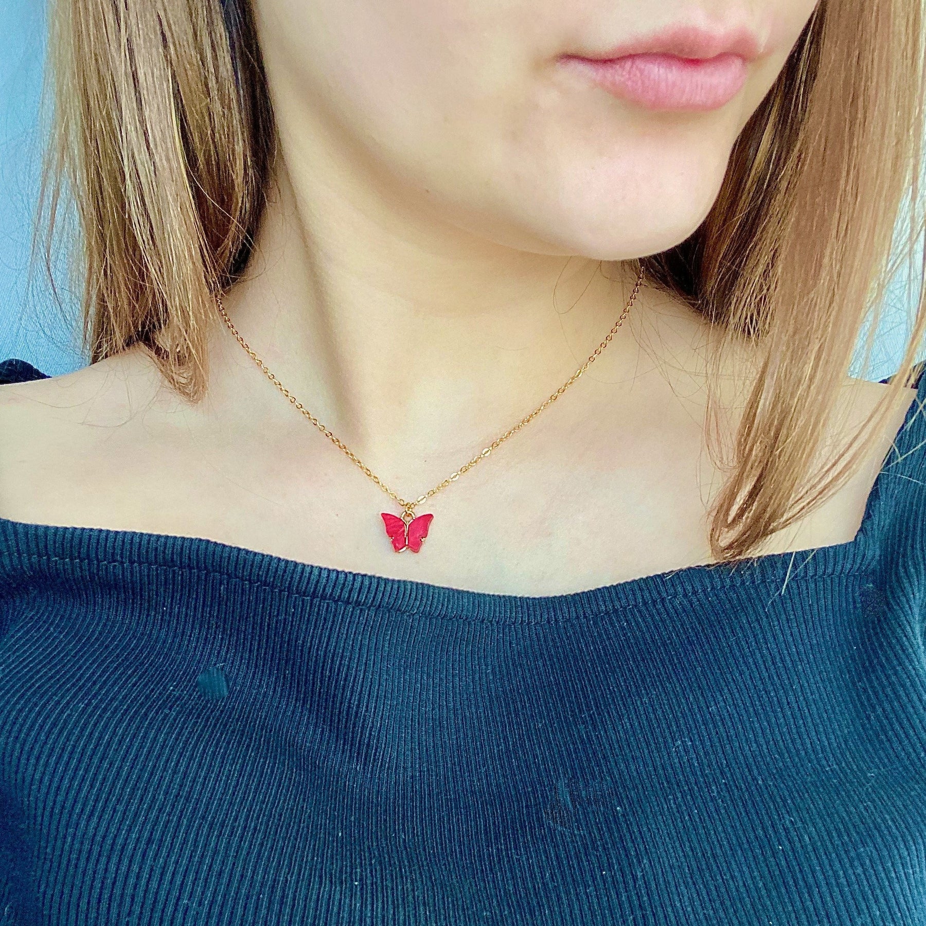 Ruby Butterfly Necklace - 14K Rose Gold |JewelsForMe